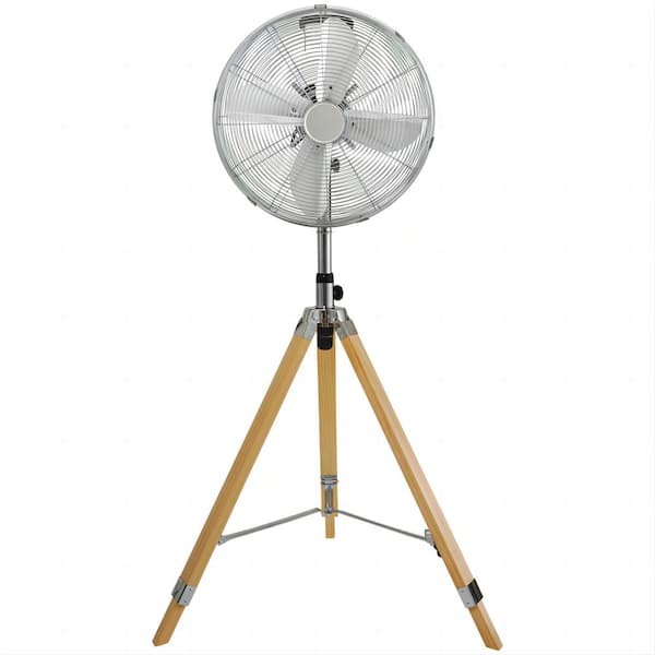 dubbin Vintage Tripod Fan: Retro Style Stand Fan for Home Air Circulation with 3 Speeds and Adjustable Height, Silver - 16 in.