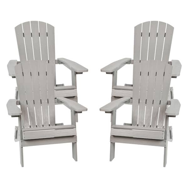 Carnegy Avenue Highbacked Gray Faux Wood Resin Outdoor Lounge Chair (4-Pack)
