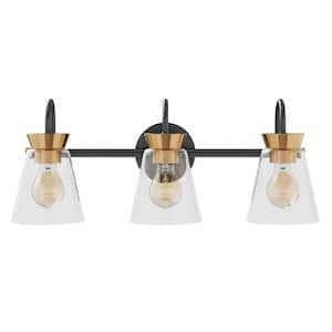 22.5 in. 3-Light Black Vanity Light Over Mirror Bathroom Wall Sconce Lighting with Glass Shades