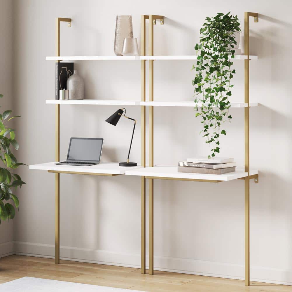 Nathan James Theo 73 in. White and Gold Brass Metal 2Shelf WallMount