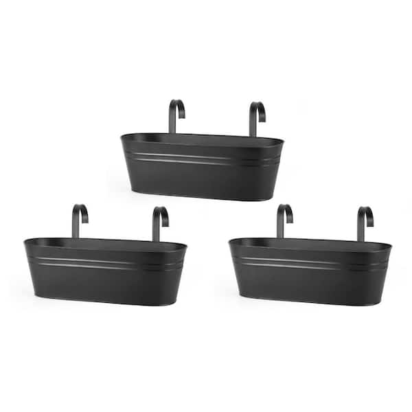 15" Metal Hanging Railing Planter Boxes 3Pcs Black
