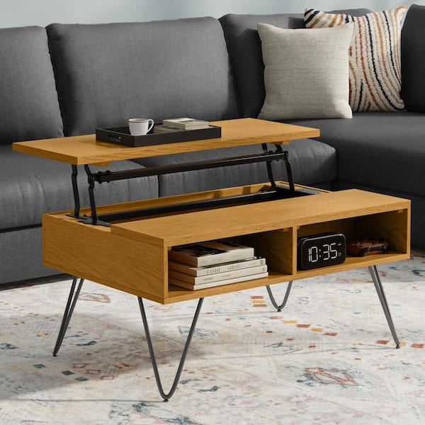Simpli Home Hunter 36 in. Oak Wide Rectangle Wood Industrial Small