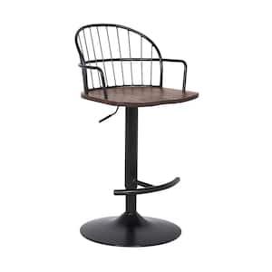 29.5 in. Black and Brown Low Back Metal Bar Stool with Wooden Seat