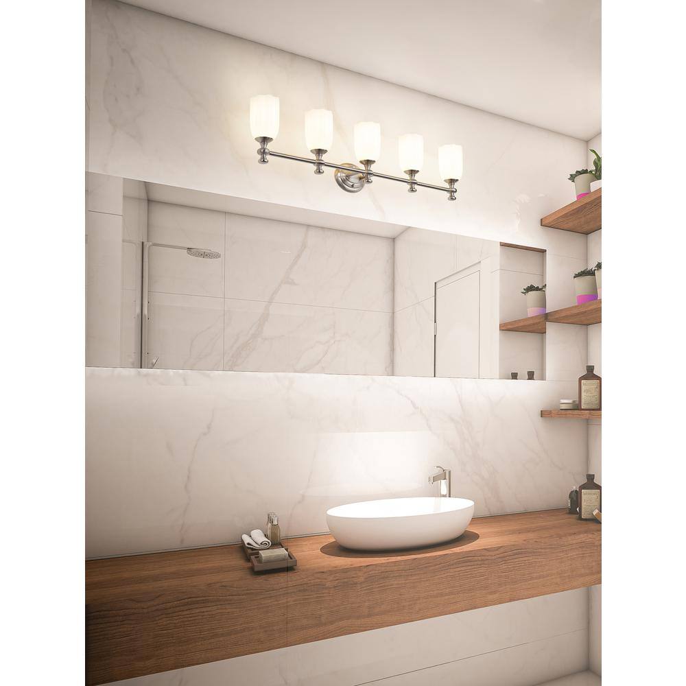 Orion Brushed Nickel 5-Light Vanity with Opal Glass Shades
