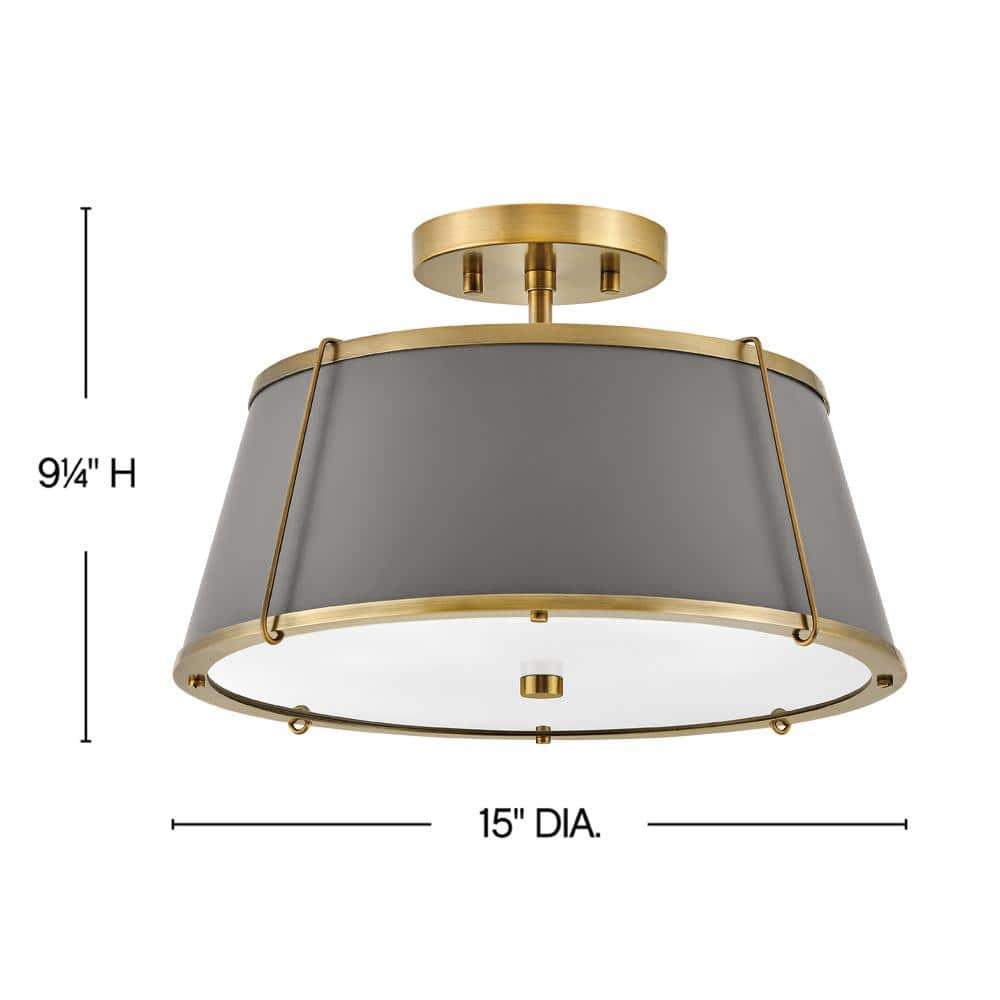 Elegant Transitional 2-Light Drum Semi-Flush Mount in Lacquered Dark Brass