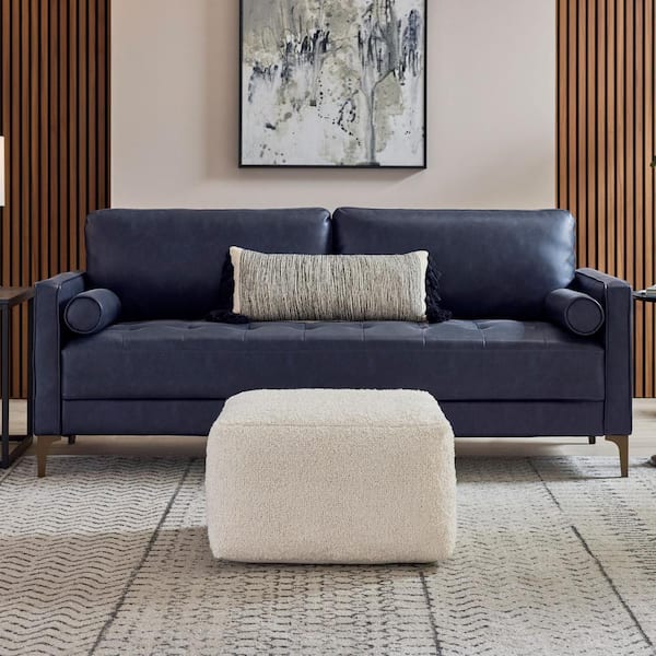 Hand Woven Boucle Ivory Square Pouf Ottoman