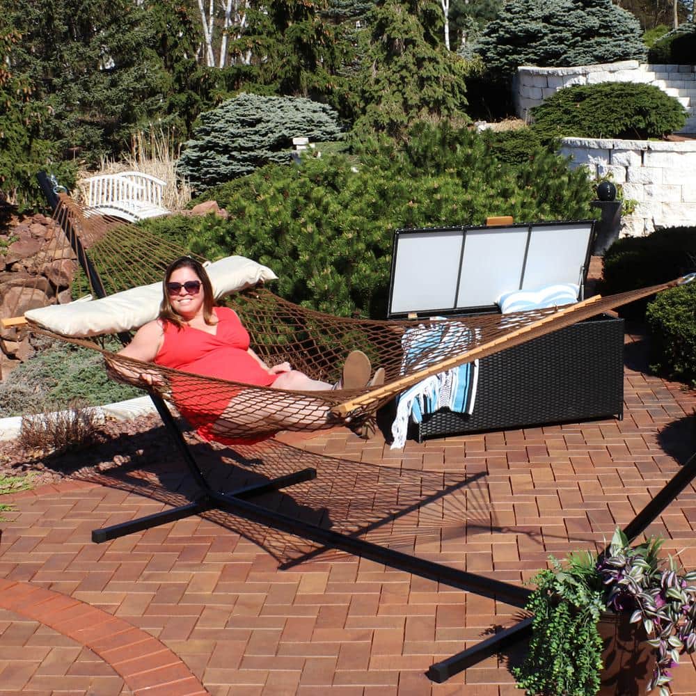 Sunnydaze Brown Double Polyester Rope Hammock with Pillow