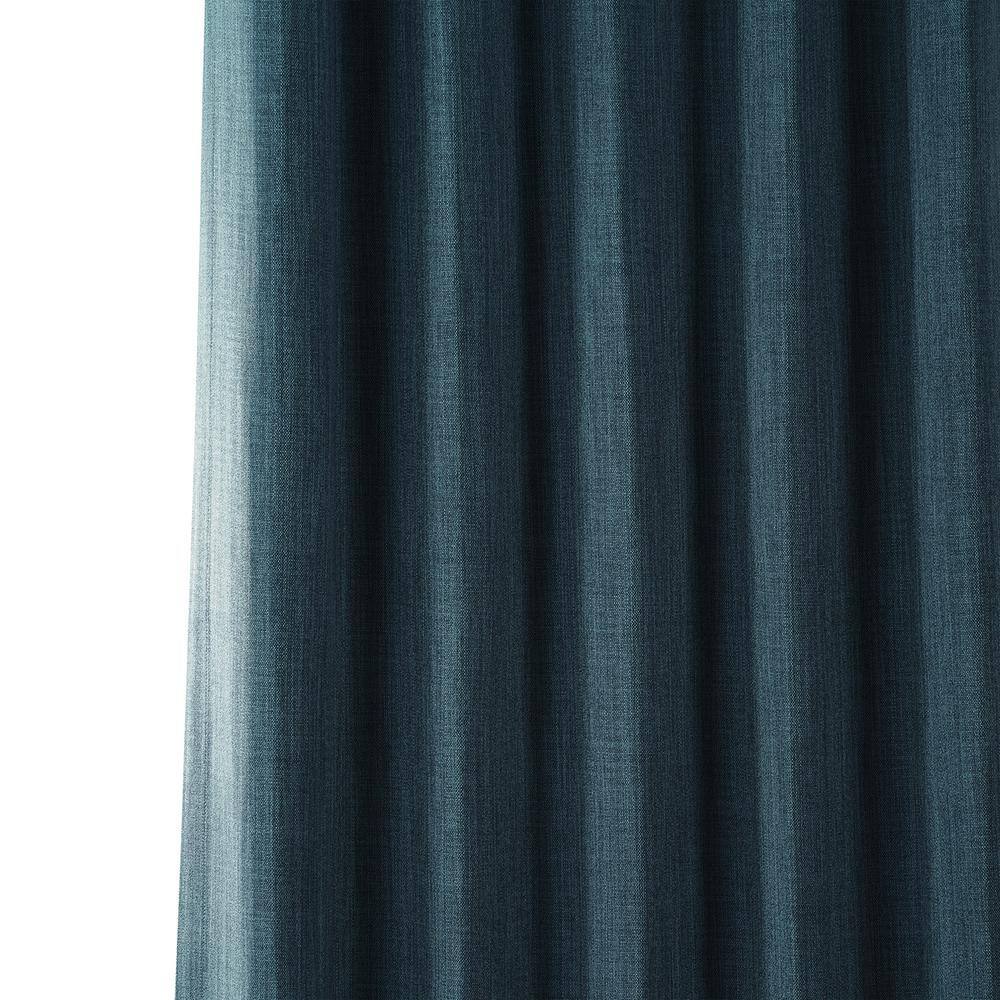 Story Blue Faux Linen Room Darkening Curtains 84 Inches