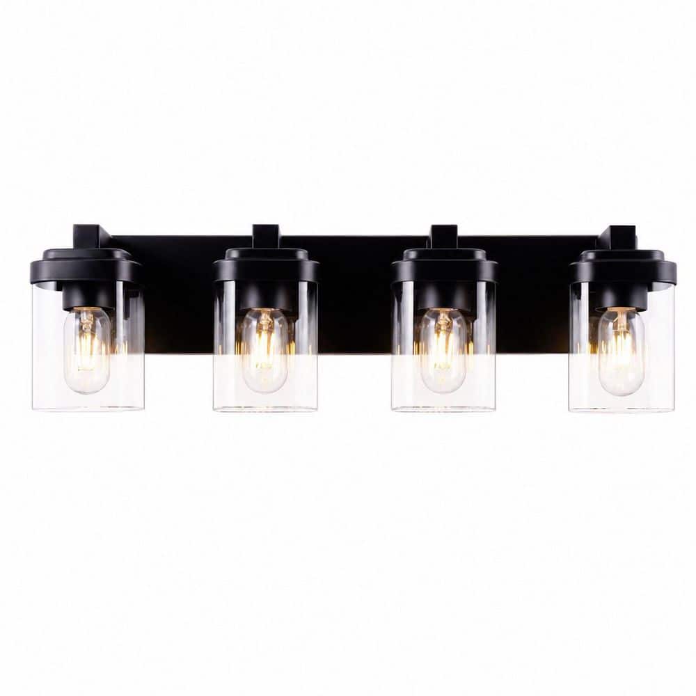 24 in. 4-Light Bathroom LED Vanity Light, Matte Black Bathroom Light Fixtures with Clear Glass Shade (NO BULBS) price history on PriceWatchPro