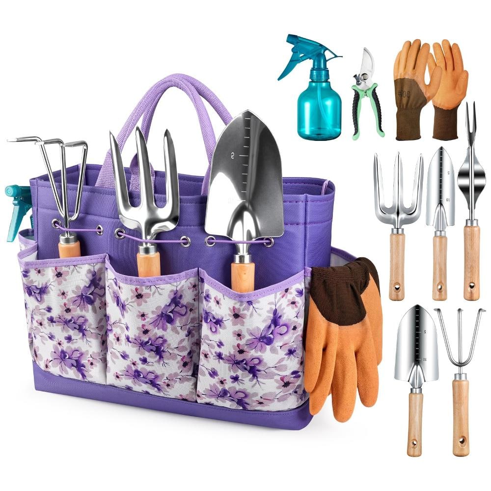 9-Piece Heavy Duty Carbon Steel Garden Tool Set with Ergonomic Wood Handles and Purple Floral Canvas Tote Bag price history on PriceWatchPro