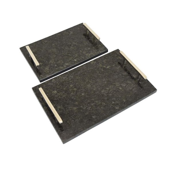 Benjara Black and Brass Decorative Tray (Set of 2)