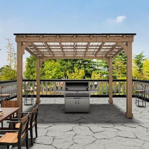 12 ft. W x 10 ft. D Wooden Grill Gazebo Outdoor with Steel Roof