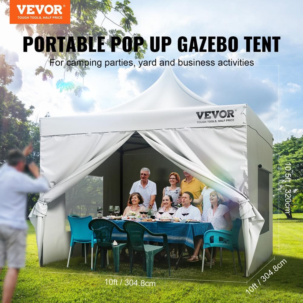 White 10x10ft Pop-Up Canopy Tent with Sidewalls and Bag