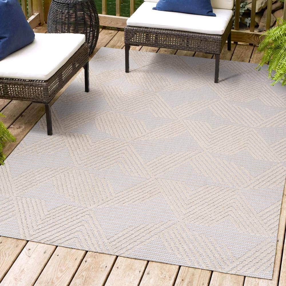 Jazz High-Low Pile Art Deco Geometric Beige 5 ft. x 8 ft. Indoor/Outdoor Area Rug price history on PriceWatchPro