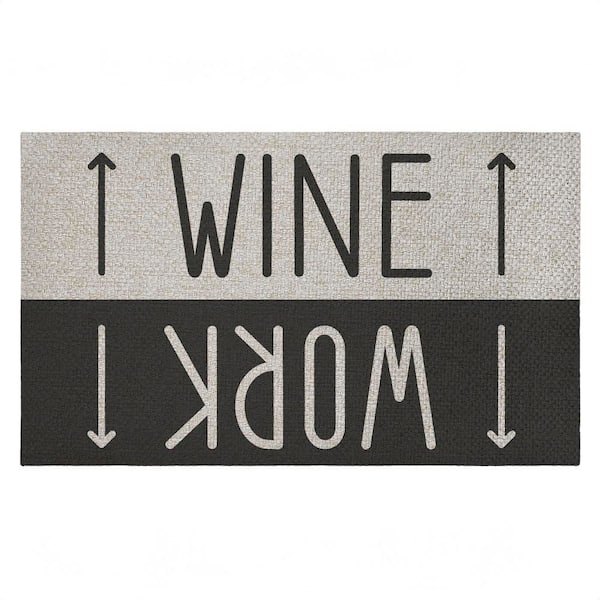Work & Wine Welcome Black 18 in. x 30 in. Polyester Non-Slip Outdoor Door Mat