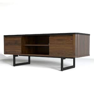 47.5 in. Walnut Brown TV Stand with 2 Cabinets and Adjustable Shelf