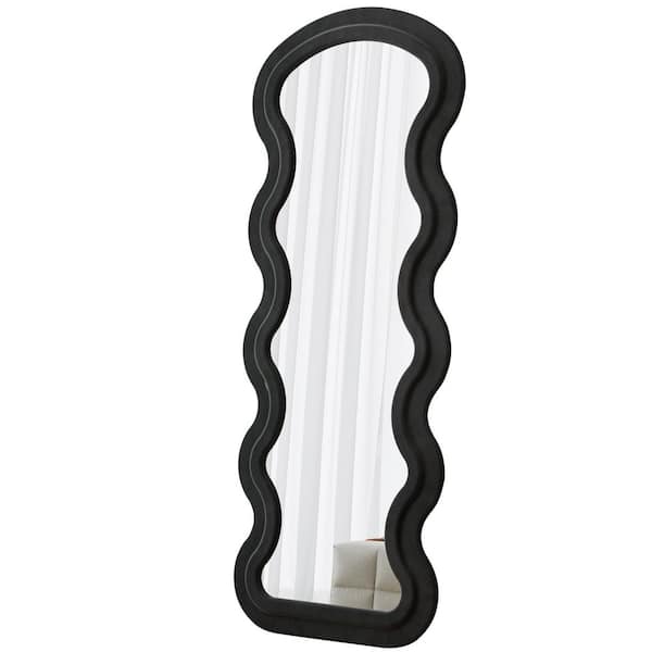 Black 23.6 in. W x 63 in. H Rectangle Wave Metal Full Length Mirror