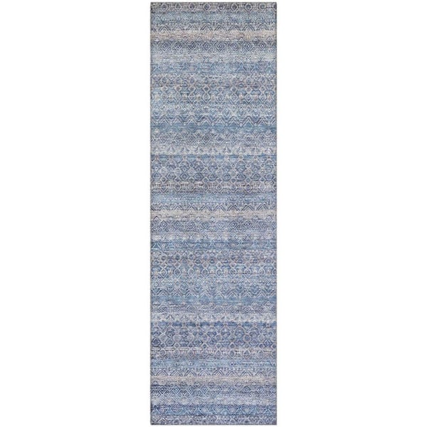 Mayfield Premium Machine Washable Abstract AMF2105 Blue 2 ft. x 7 ft. Runner Rug