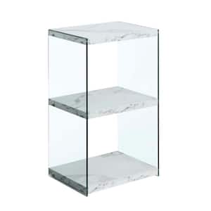 SoHo 27.75 in. H White Faux Marble Glass Side 3-Shelf Accent Bookcase