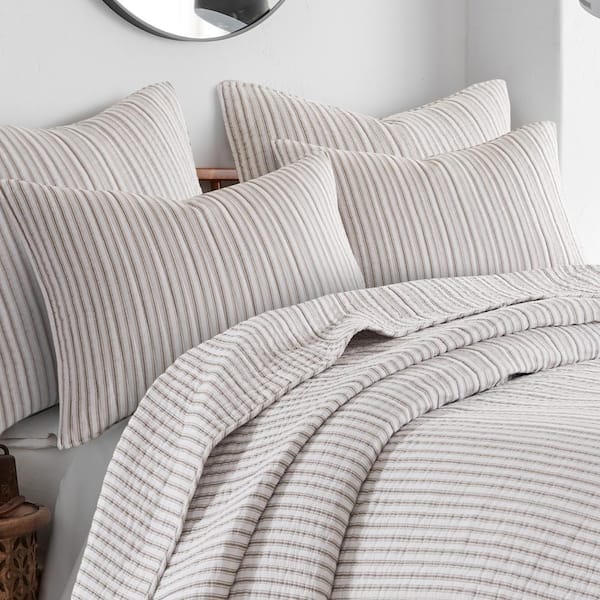 Ivory & Taupe Striped Bedspread