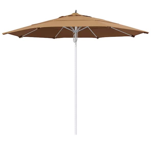 California Umbrella 11 ft. Silver Aluminum Commercial Market Patio Umbrella Fiberglass Ribs and Pulley lift in Cocoa Sunbrella