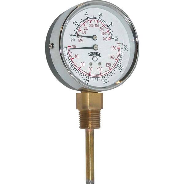 Winters Instruments TTD Series 3 in. Steel Case Tridicator with 1/2 in. NPT Bottom Connect and Range of 0-100 psi/kPa and 70-320 Degrees F/C