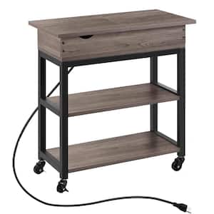 Jalane Tall End Table with 2 USB Ports, 2 Power Outlets, and 3-Tier Storage Shelves 17 Stories Color: Wash Gray
