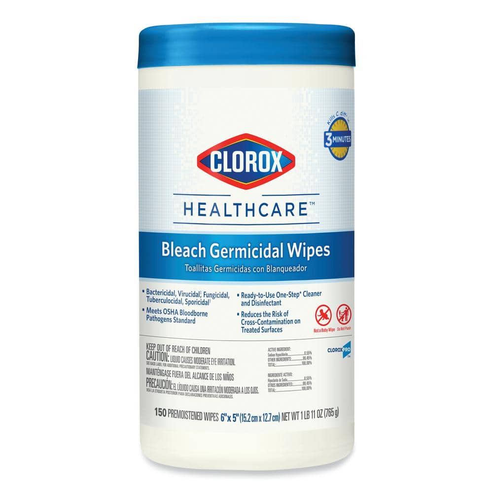 ( best by 26 Apr 2024) Clorox Healthcare 30577 6 in. x 5 in. Unscented Germicidal Bleach Wipes - White (150/Canister)