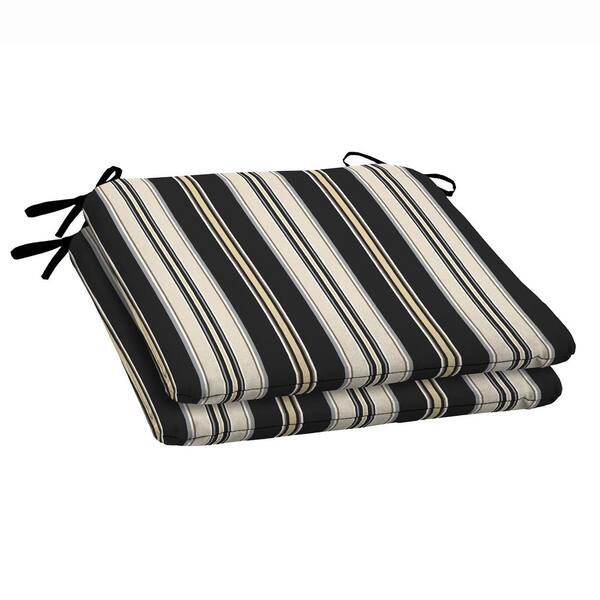 Hampton Bay Black Stripe Outdoor Seat Cushion (2-Pack)