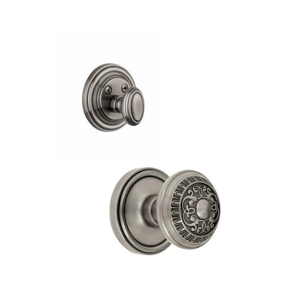 Grandeur Georgetown Single Cylinder Antique Pewter Combo Pack Keyed Differently with Windsor Knob and Matching Deadbolt