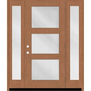 Regency 64" x 80" Modern 3 Lite Equal Clear Glass LHOS AutumnWt Mahogany Fiberglass Prehung Front Door w/Dbl 12" SL