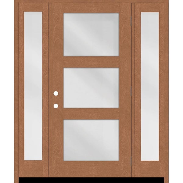 Steves & Sons Regency 64 in. x 80 in. Modern 3Lite Equal Clear Glass LHOS AutumWt Mahogany Fiberglass Prehung Front Door w/Db 12 in.SL