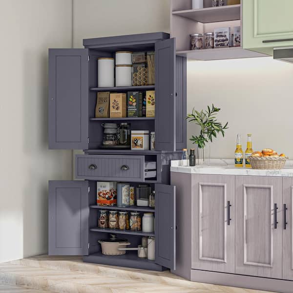72 in. Traditional Freestanding Kitchen Pantry Cabinet Cupboard with Doors and 3 Adjustable Shelves, Navy Blue