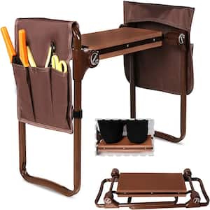 Heavy Duty Garden Kneeler and Seat Stool Garden Folding Bench with with 2 Tool Pouches and EVA Foam Kneeling Pad; Brown