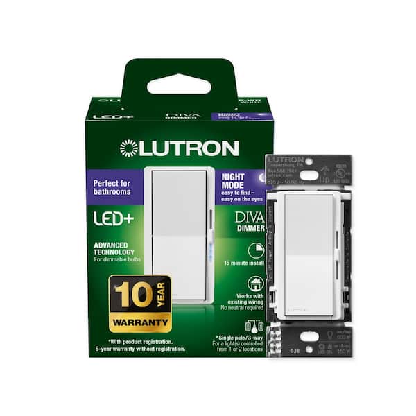 Diva LED+ Dimmer Switch with Night Mode for Dimmable LED Bulbs, 150-Watt/Single-Pole or 3-Way, White (DVCLN-153P-WH)