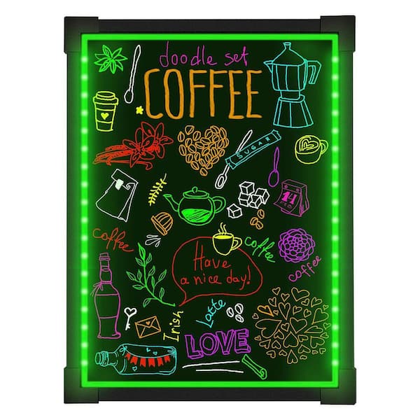 35.00 in. LED Message Sign Board- Erasable Writing Drawing Neon Sign with Markers Sign SXB4158551 Home Depot