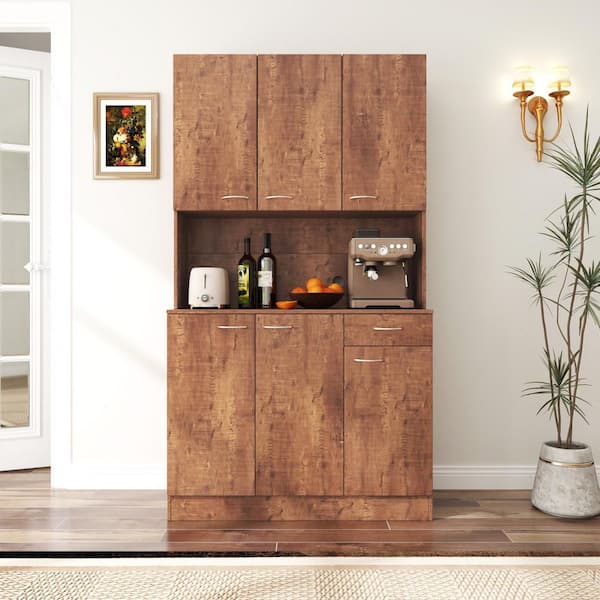 39 in. W x 15 in. D x 71 in. H Black Linen Cabinet, 71 in. Tall Wardrobe and Kitchen Cabinet 6-Doors and 1-Open Shelves