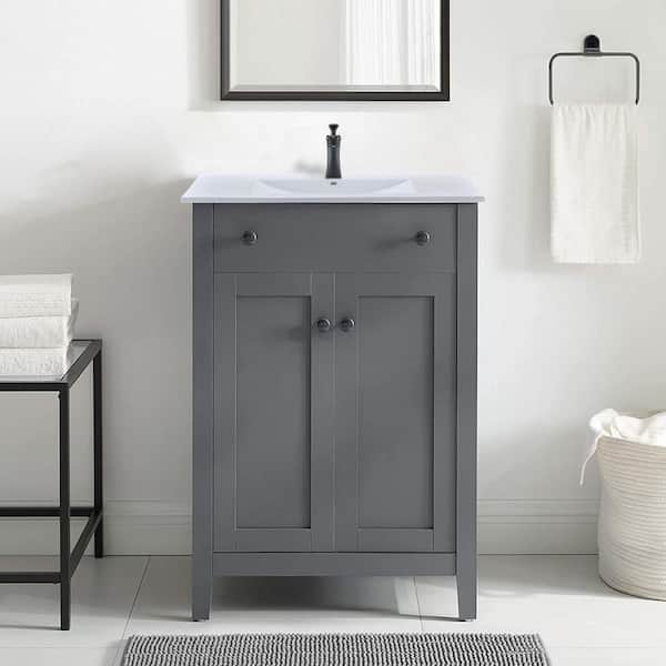 SQ 32 in. W x 18 in. D Ceramic Vanity Top Integrated Rectangle Basin Sink in White