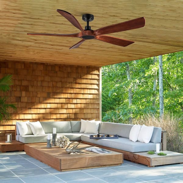 Jushua 60 in. Farmhouse Brown Wood Downrod Mount Ceiling Fan with