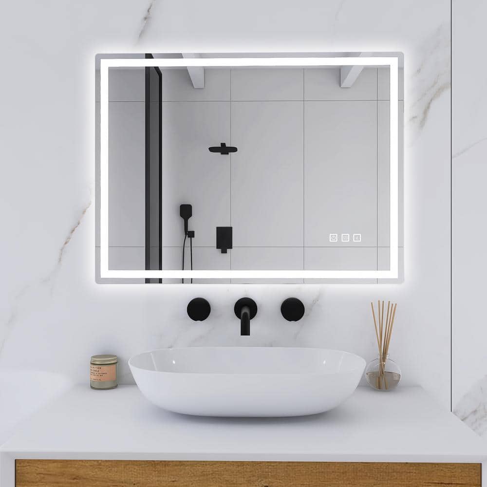 36 in. W x 28 in. H Large Rectangular Frameless Wall-Mount Anti-Fog LED Lig