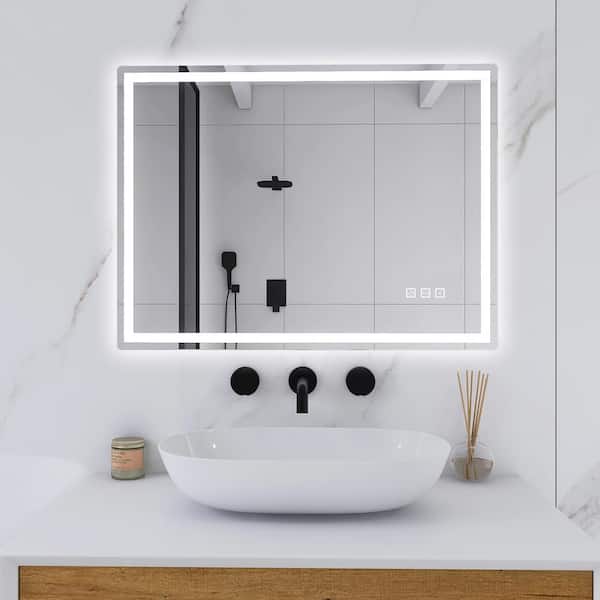 Unbranded 36 in. W x 28 in. H Large Rectangular Frameless Wall-Mount Anti-Fog LED Light Bathroom Vanity Mirror