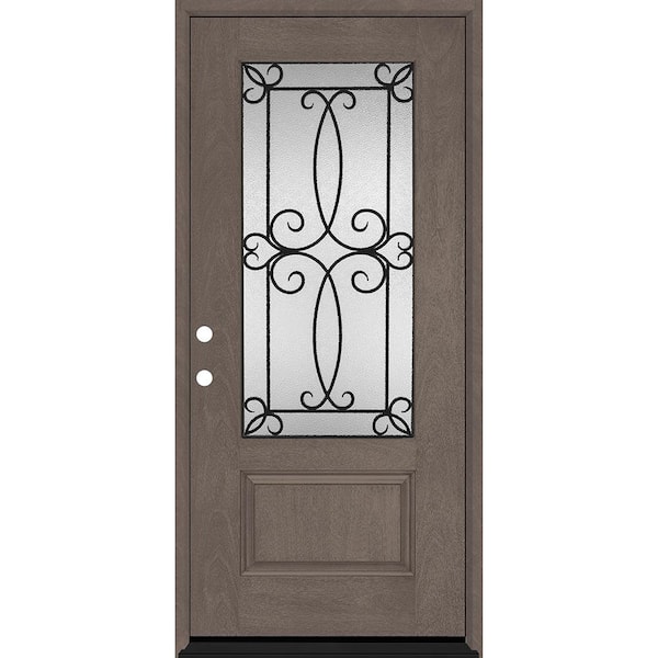 Regency 36 in. x 80 in. 3/4Lite Georgian Decorative Glass RHIS Ashwood Mahogany Fiberglass Prehung Front Door