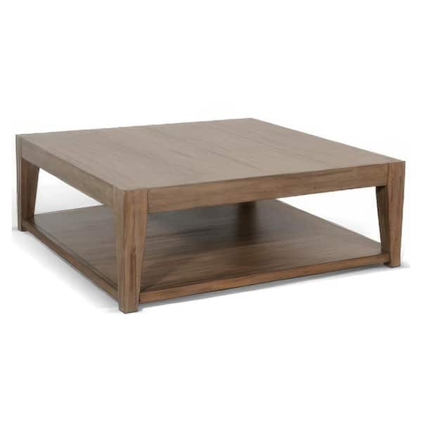 48.03 in. Brown Square Wood Coffee Table with Caster Wheels