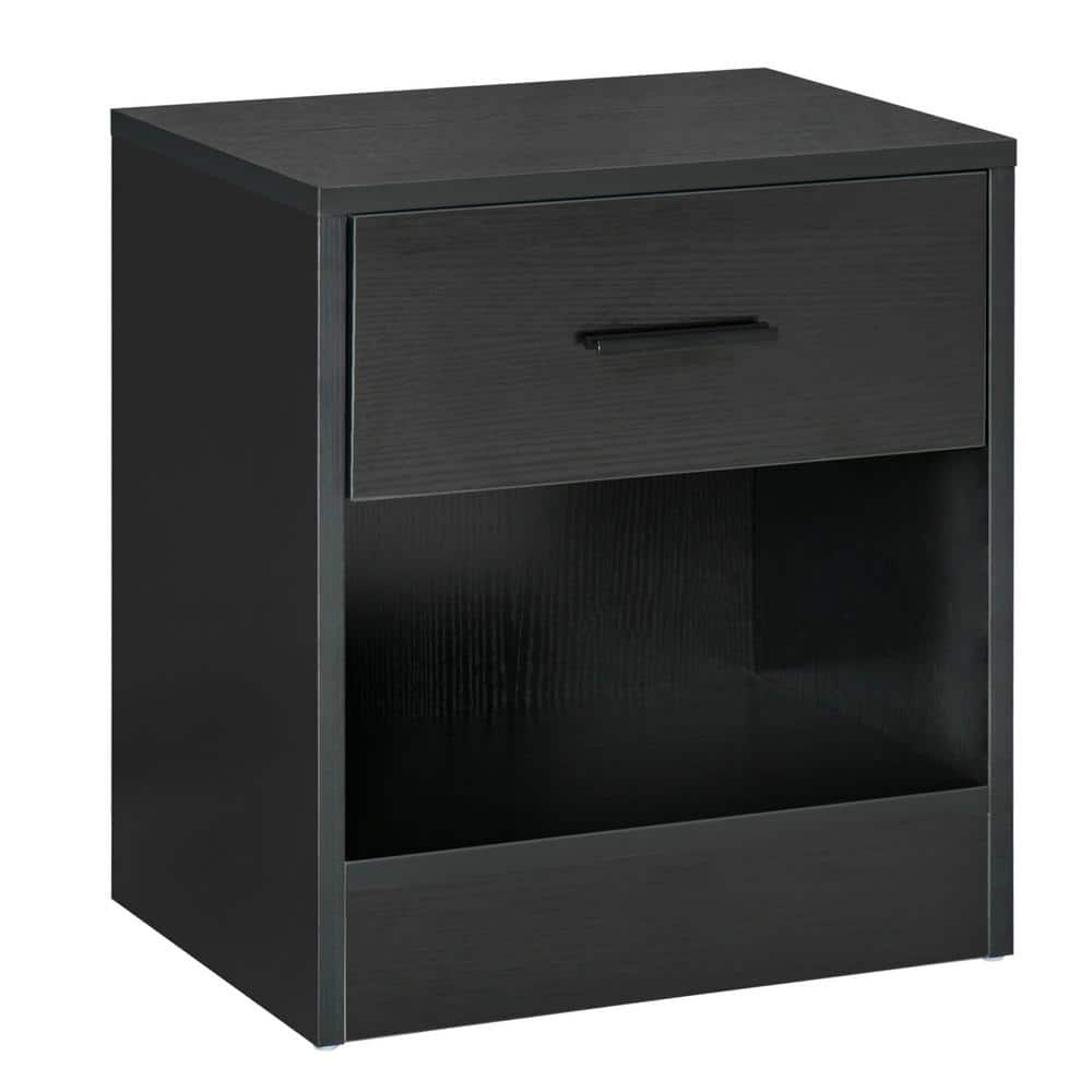 15.75 x 11.75 x 17.75 Modern 1Drawer Black Nightstand, Black
