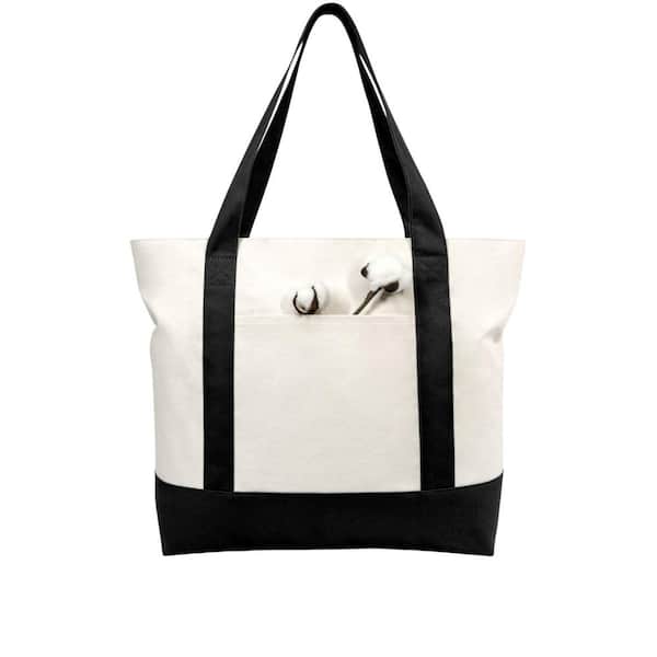 Black Reusable Grocery Bag with an External Pocket, Reusable Grocery Shopping Bag, Top Zipper Closure, Daily Essentials