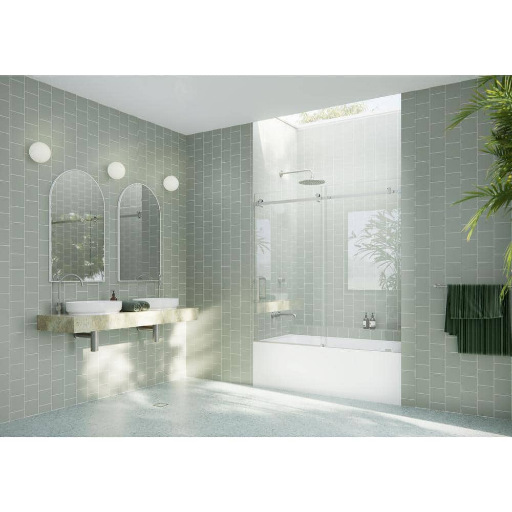 Astro 60" Frameless Sliding Bathtub Door with Brushed Nickel Finish