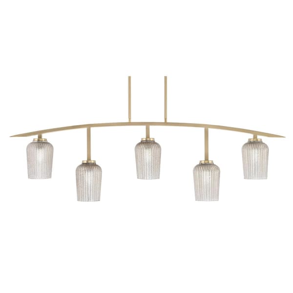 Unbranded Siena 51.25 in. 5-Light New Age Brass Chandelier with 5 in. Silver Textured Glass Shades, no bulbs included