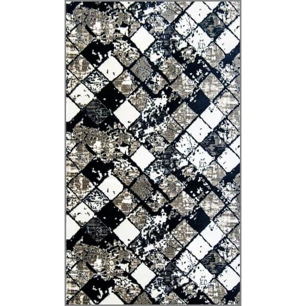 MSRUGS Newruz Collection Brown Black 26 in. x 45 in. Polypropylene Bath Rug