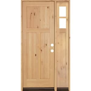 46 in. x 96 in. Knotty Alder 3 Panel Left-Hand/Inswing Clear Glass Clear Stain Wood Prehung Front Door w/Right Sidelite