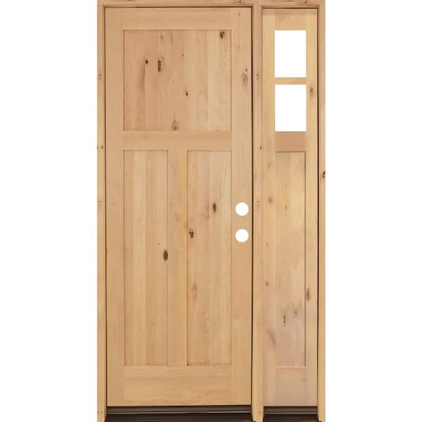 Krosswood Doors 46 in. x 96 in. Knotty Alder 3 Panel Left-Hand/Inswing Clear Glass Clear Stain Wood Prehung Front Door w/Right Sidelite